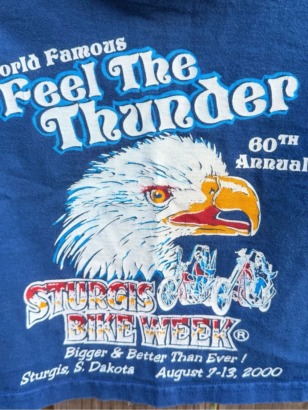 Vintage 2000 Sturgis 'Feel The Thunder' Blue Kids Short Sleeve Tee SZ XS